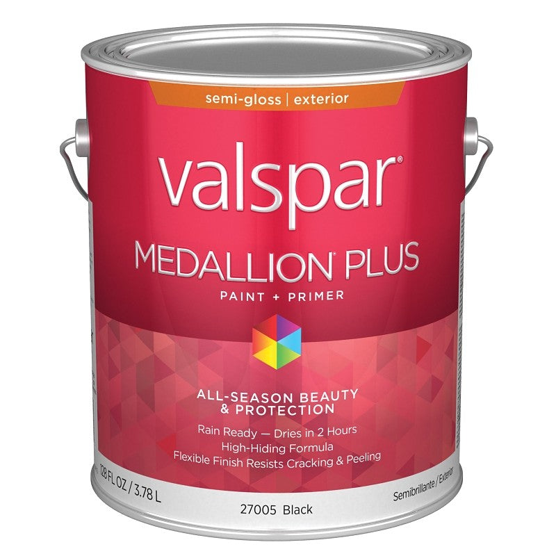 Valspar Medallion Plus 2600 028.0027005.007 Latex Paint, Acrylic Base, Semi-Gloss Sheen, Black, 1 gal, Plastic Can (Pack of 4)