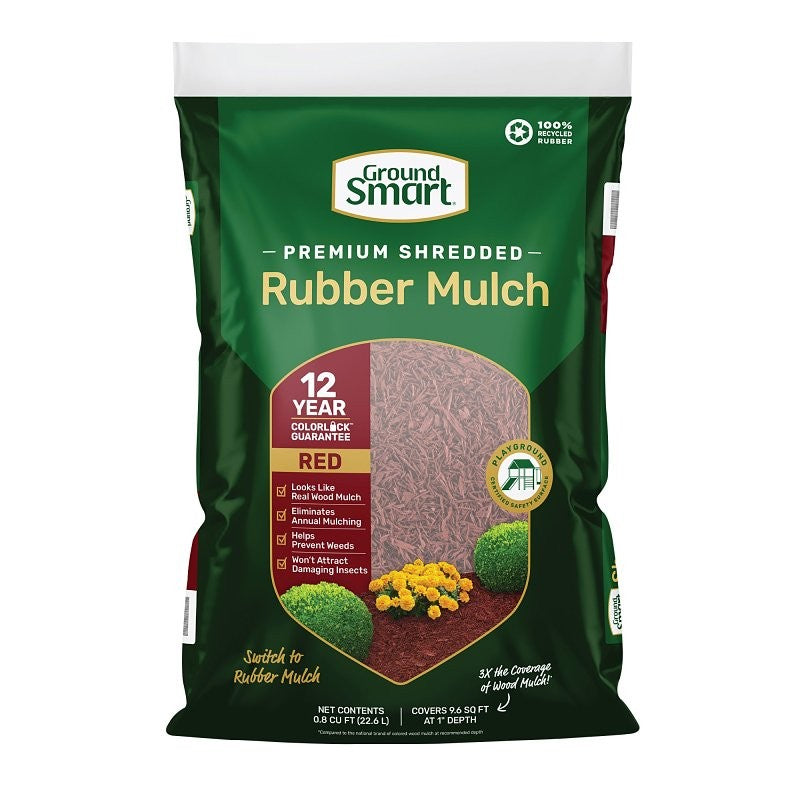 GroundSmart GSBF08RD96 Landscape Mulch, 9.6 sq-ft Coverage Area, Rubber, Red, 0.8 cu-ft Bag