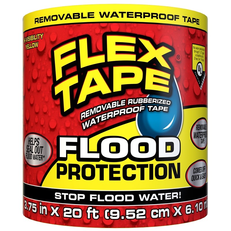 Flex Tape Flood Protection RTSYELR0420 Tape, 20 ft L, 3.75 in W, Rubber Backing, Yellow