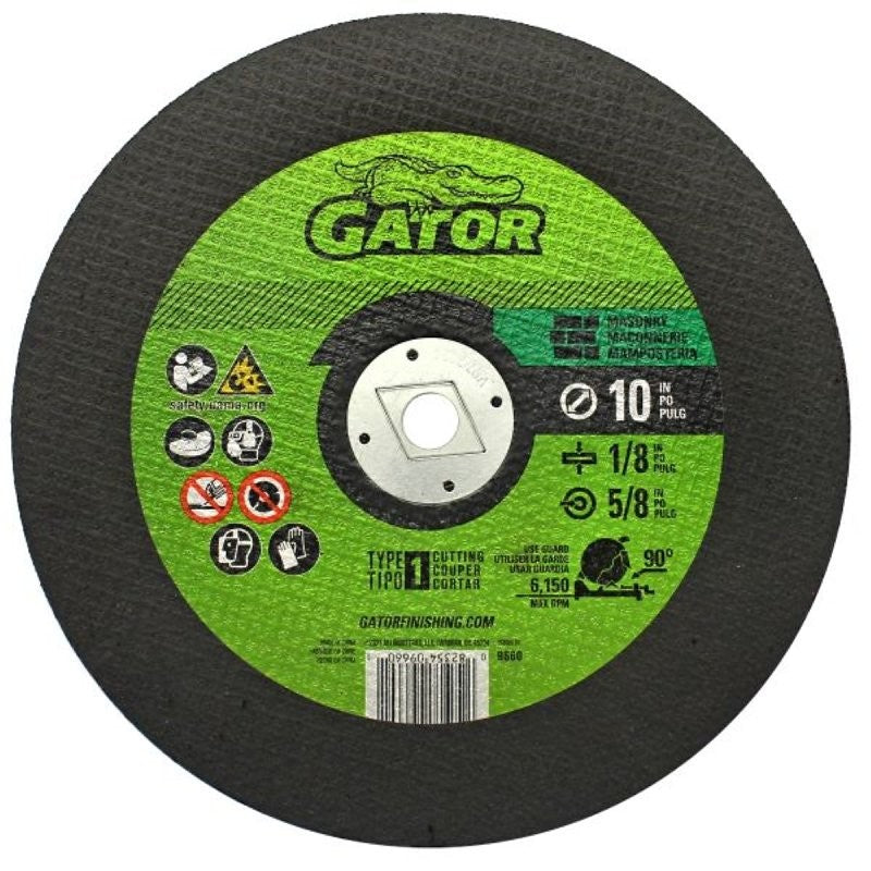 Gator 9660 Cut-Off Wheel, 10 in Dia, 3/32 in Thick, Aluminum Oxide Abrasive, 5/8 in Arbor