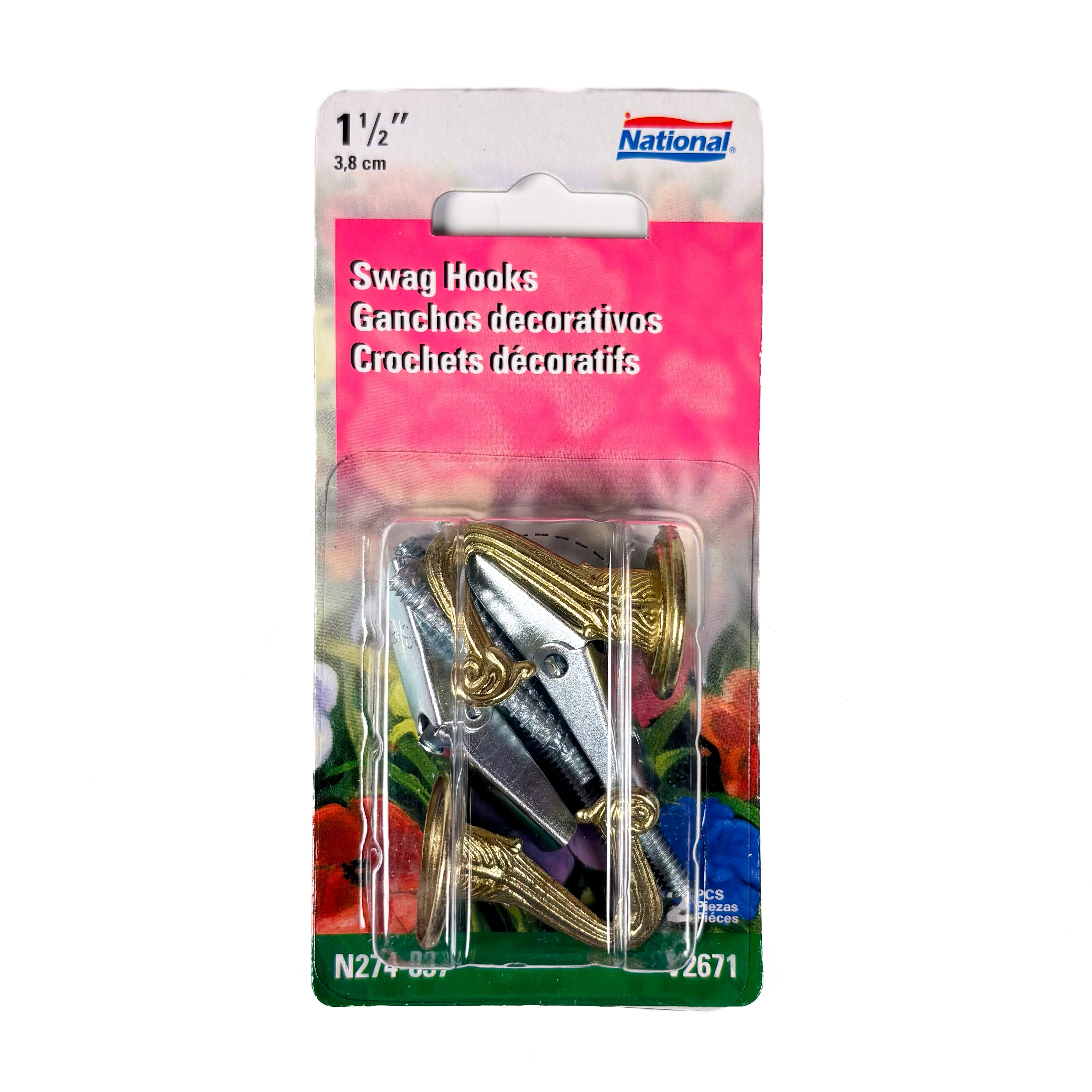 Ceiling Swag Hooks 1-1/2 Inch Brass Die Cast 2 Pack (POS)