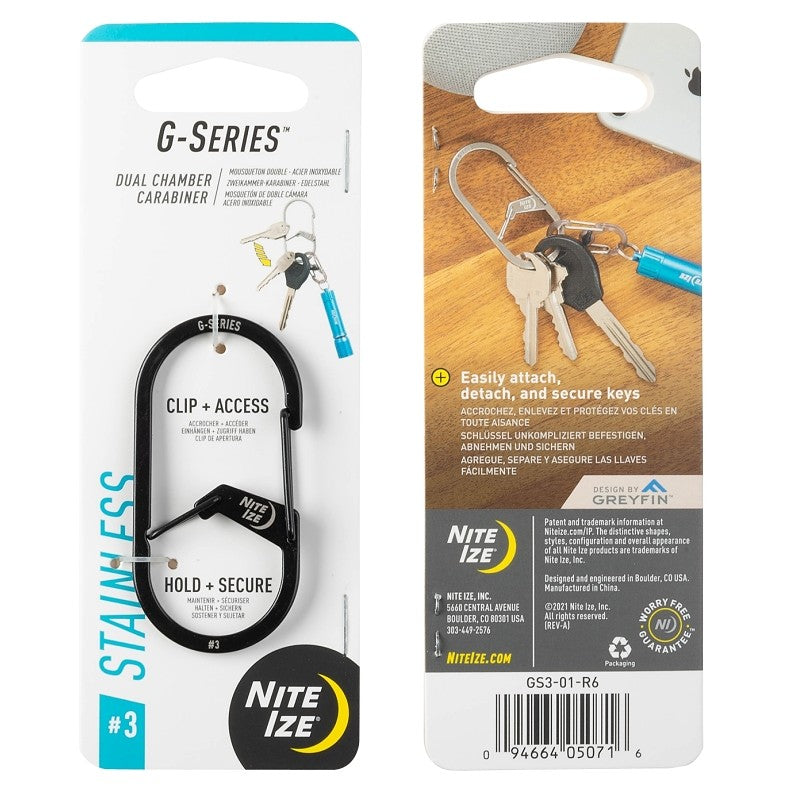 Nite Ize G Series GS3-01-R6 Dual Carabiner, 2.51 in OAL, Stainless Steel, Black