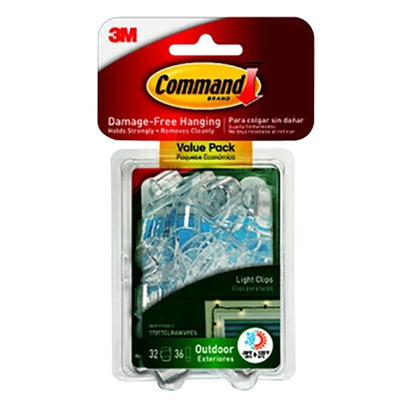 Command 17017CLRAWVPES Light Clip with Foam Strip, 1-1/4 in L x 3/4 in W x 1/2 in H Dimensions, Plastic, Clear