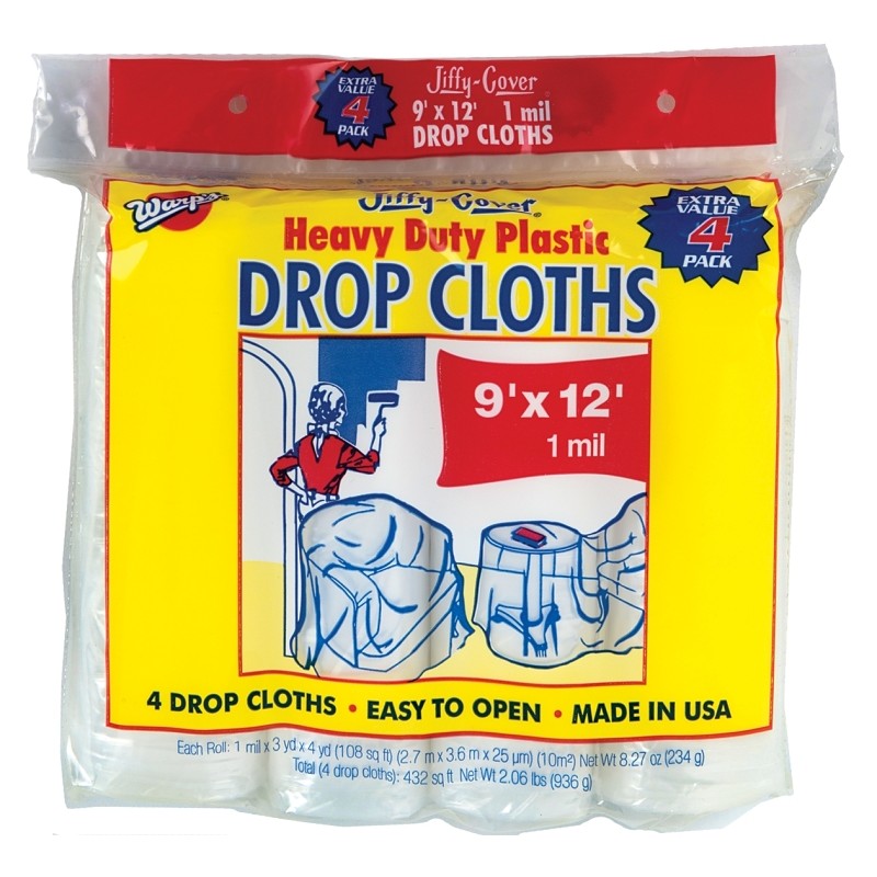 Warp's JC-9124 Drop Cloth, 1 mil Thick, 12 ft L, 9 ft W, Plastic (Pack of 6)