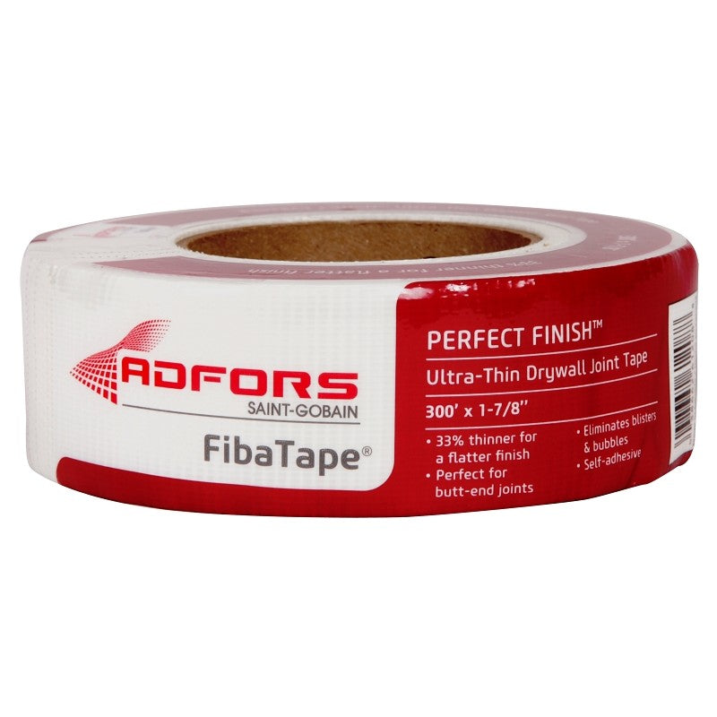 Adfors FibaTape Perfect Finish FDW8654-U Ultra-Thin Drywall Tape, 300 ft L, 1-7/8 in W, White (Pack of 12)