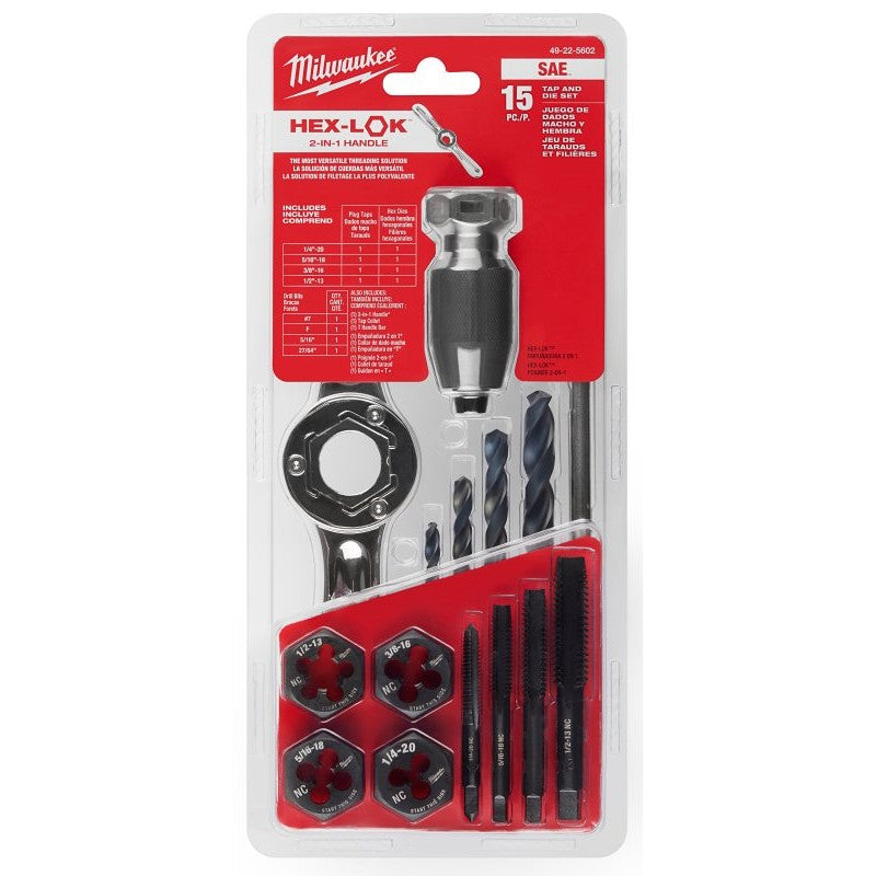 Milwaukee 49-22-5602 Tap and Die Set, 15-Piece, Metal, Black Oxide