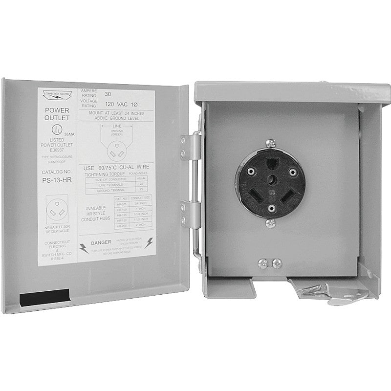 Connecticut Electric PS-13-HR Power Outlet, 30 A, Steel
