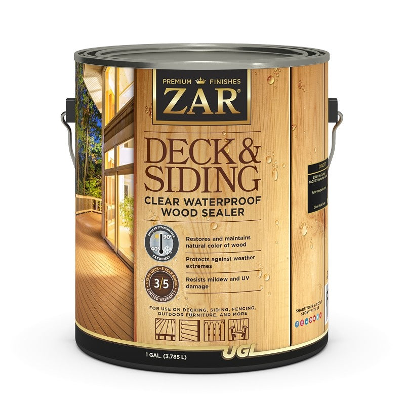ZAR 78813 Deck and Siding Sealer, Flat, Clear, Liquid, 1 gal