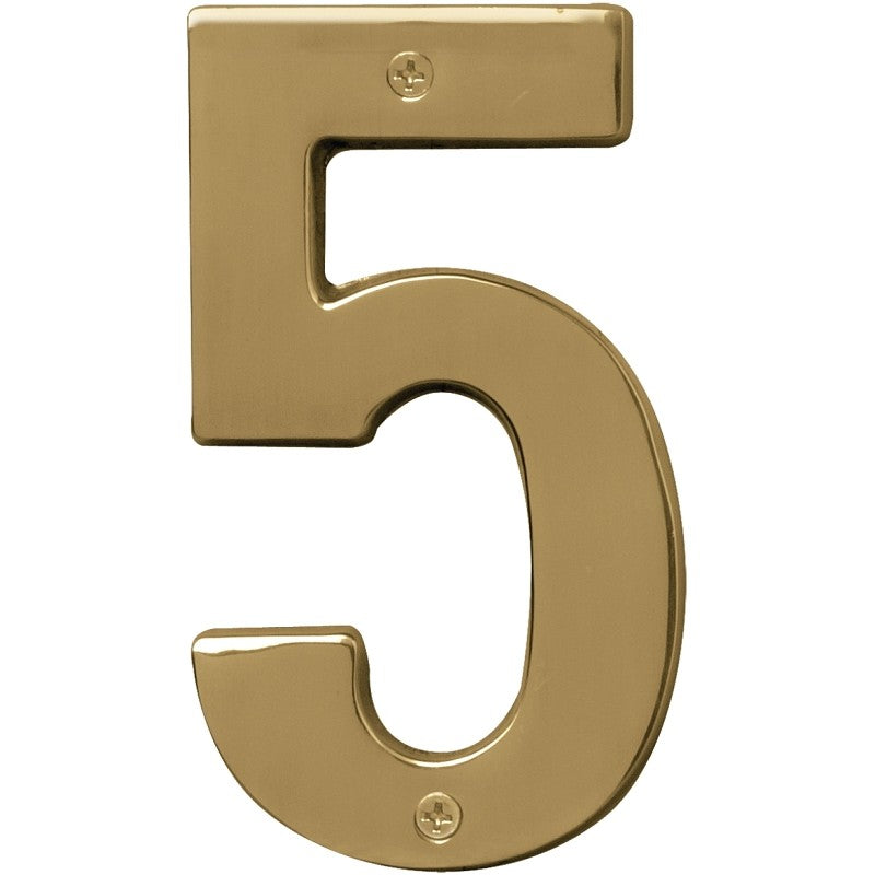 Hy-Ko Prestige Series BR-51PB/5 House Number, Character: 5, 5 in H Character, Brass Character, Solid Brass (Pack of 3)