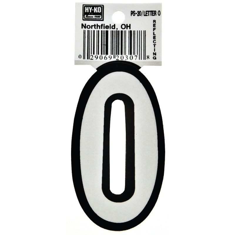 Hy-Ko PS-20/O Reflective Letter, Character: O, 3-1/4 in H Character, Black/White Character, Vinyl (Pack of 10)