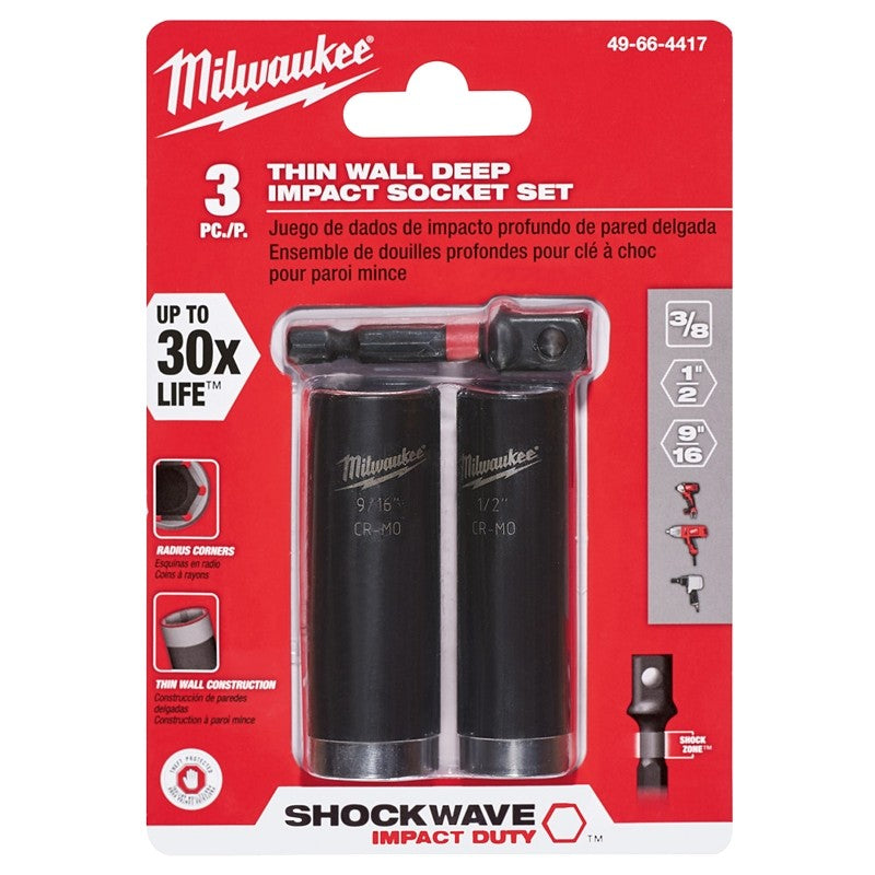 Milwaukee SHOCKWAVE Impact Duty Series 49-66-4417 Deep Well Socket Set, Steel, Black Oxide