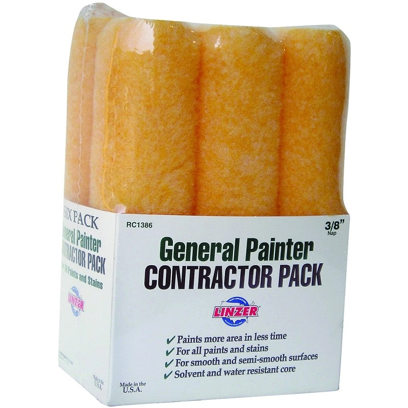 Linzer RC1386 Roller Cover, Polyester Cover, 3/8 in Thick Nap, 9 in L, 12/PK