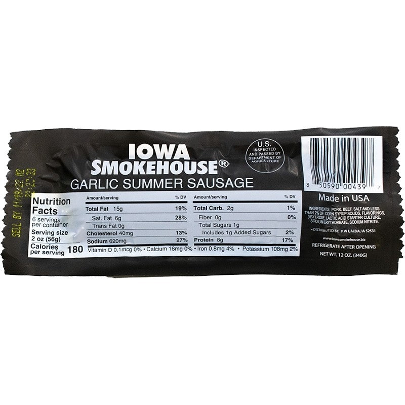 Iowa Smokehouse IS-SS12G Summer Sausage, Garlic, 12 oz (Pack of 12)