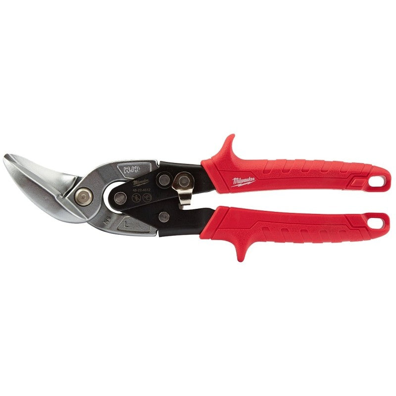 Milwaukee 48-22-4542 Aviation Snip, 9-7/8 in OAL, 5 in L Cut, Left Cut, Steel Blade, Comfort-Grip Handle, Red Handle