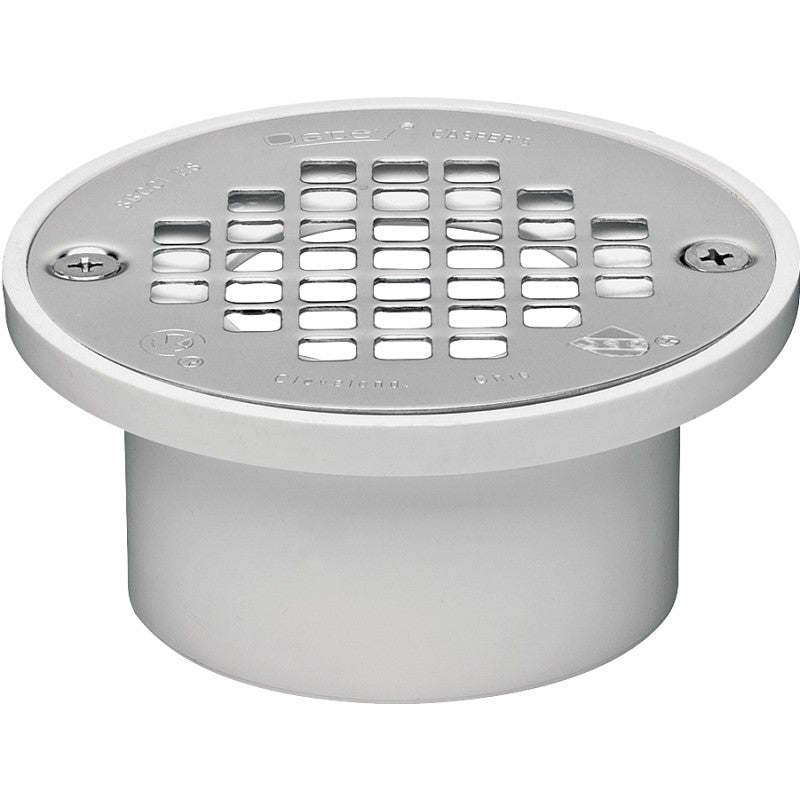 Oatey 43579 Floor Drain, 3 x 2 in, White, 4.3 in OD, Solvent Weld, PVC Body