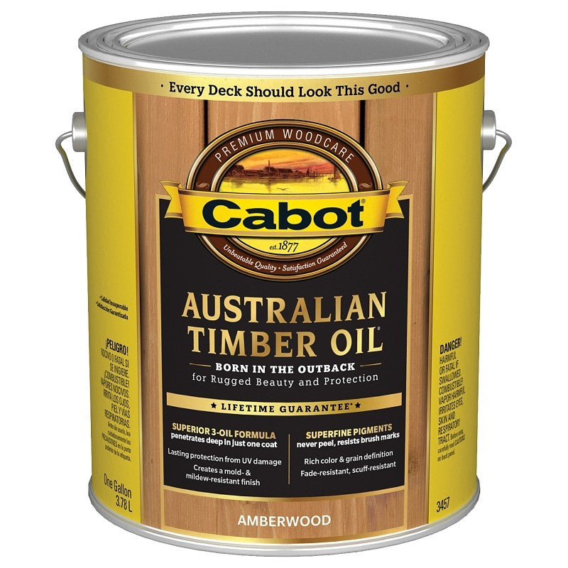 Cabot 140.0003457.007 Australian Timber Oil, Flat, Amberwood, Liquid, 1 gal (Pack of 4)