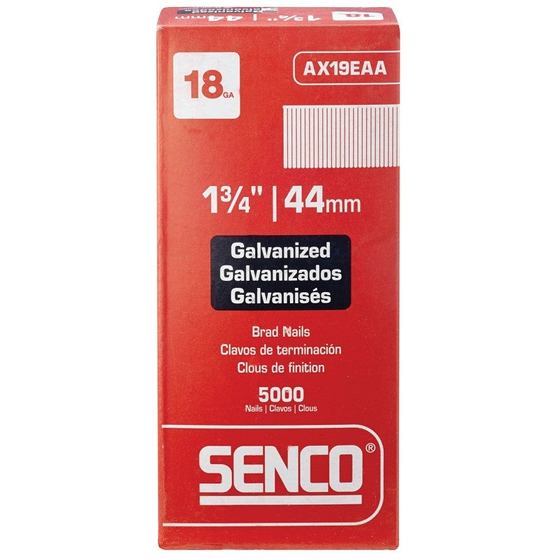 Senco AX19EAA Nail, 1-3/4 in L, 18, Steel, Electro-Galvanized, Brad, Medium Head, Smooth Shank