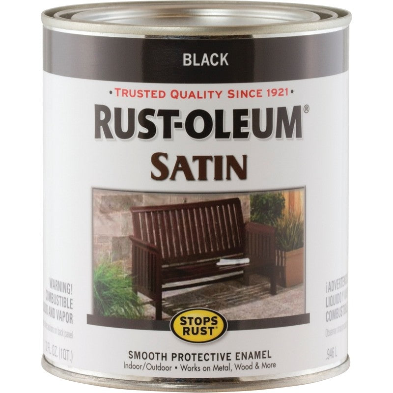 Rust-Oleum 7777502 Enamel Paint, Satin, Black, 1 qt, Can, 60 to 100 sq-ft/qt Coverage Area