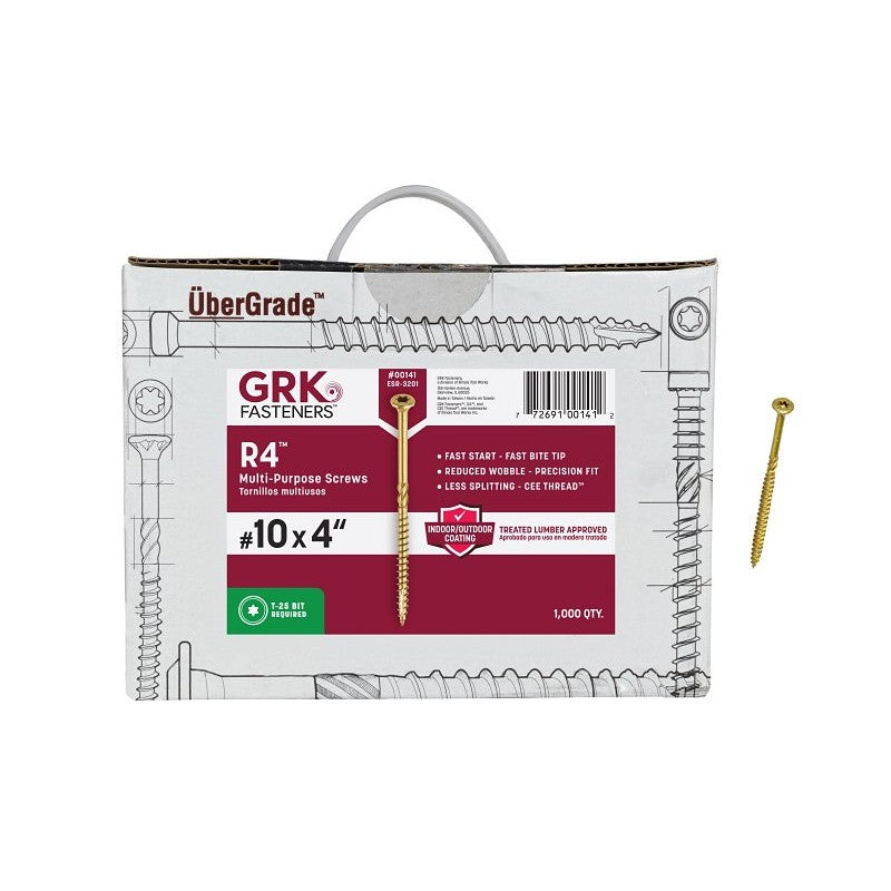 GRK Fasteners R4 00141 Framing and Decking Screw, #10 Thread, 4 in L, Round Head, Star Drive, Steel, 1000 BX