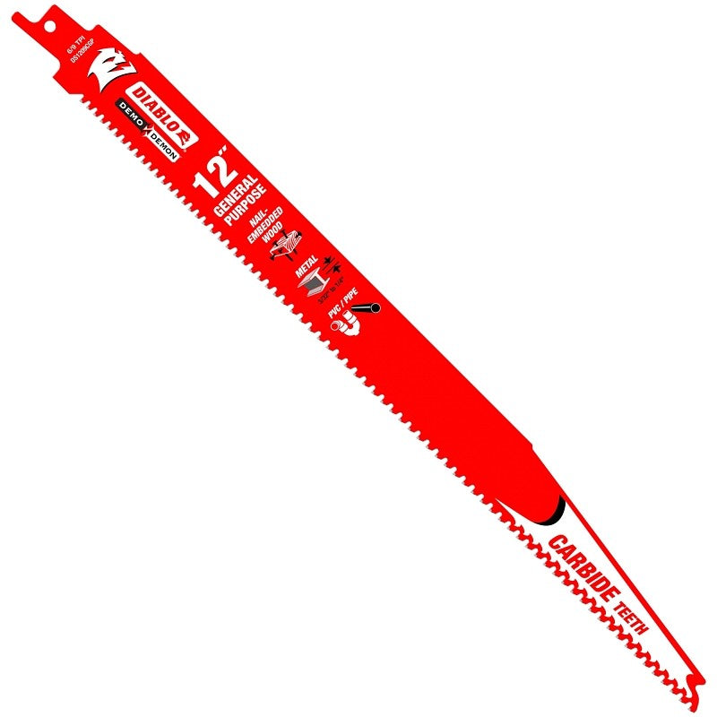 Diablo DS1209CGP Series Reciprocating Saw Blade, Applicable Materials: Metal, Wood, 12 in L, 6/9 TPI, 1/PK
