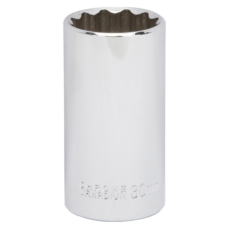Vulcan MT6528988 Drive Socket, 30 mm Socket, 1/2 in Drive, 12-Point, Chrome Vanadium Steel, Chrome (POS)