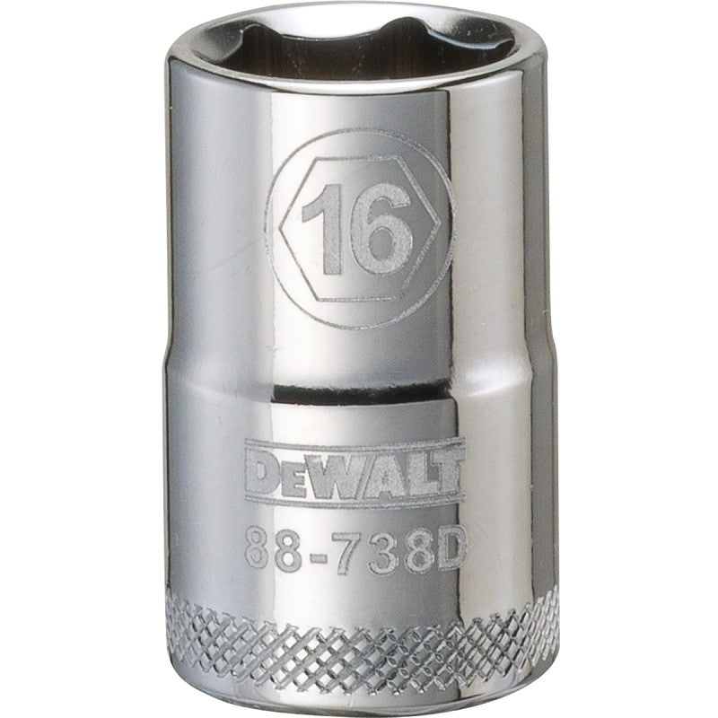 DEWALT DWMT88738OSP Drive Socket, 16 mm Socket, 1-1/2 in OAL, 1/2 in Drive, 6-Point, Vanadium Steel, Polished Chrome