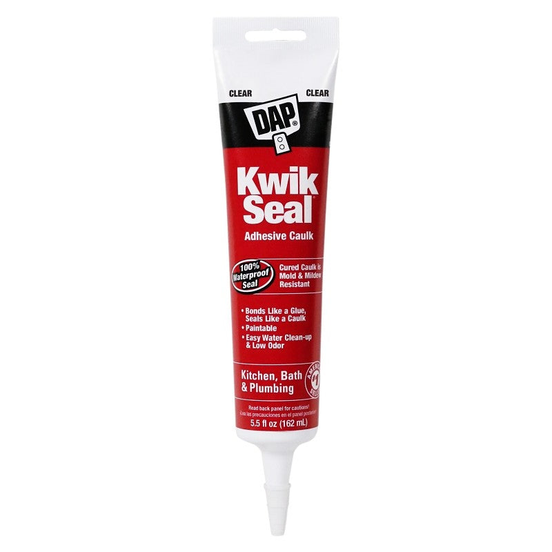 DAP 18008 Adhesive Caulk, Clear, 36 hr Curing, -20 to 180 deg F, 5.5 oz Tube