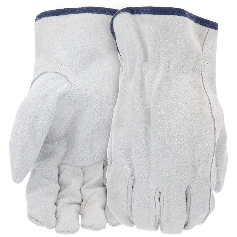 Boss B81162-M Gloves, M, 7-1/8 to 8 in L, Keystone Thumb, Slip-On Cuff, Split Cowhide Leather, Gray