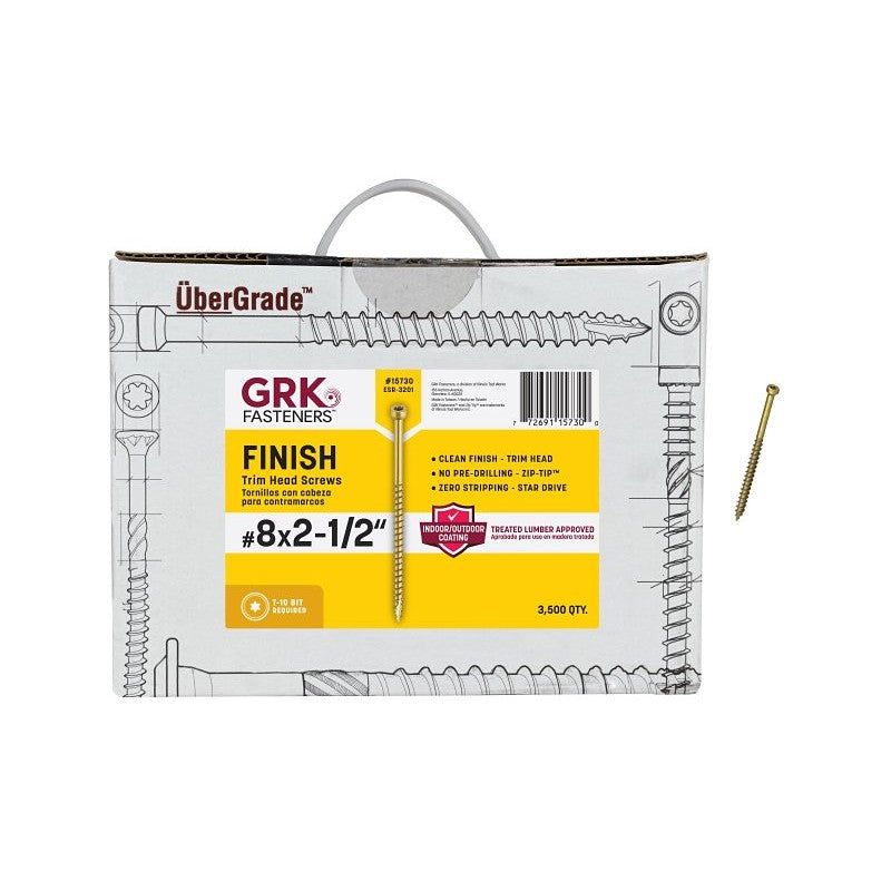 GRK Fasteners FIN/Trim 15730 Screw, #8 Thread, 2-1/2 in L, Trim Head, Star Drive, Steel, 3500 BX