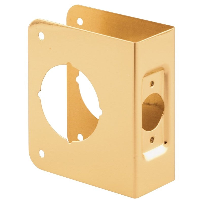 Prime-Line U 9543 Lock and Door Reinforcer, 2-3/8 in Backset, 1-3/8 in Thick Door, Brass, 4-1/2 in H, 2-1/8 in Bore