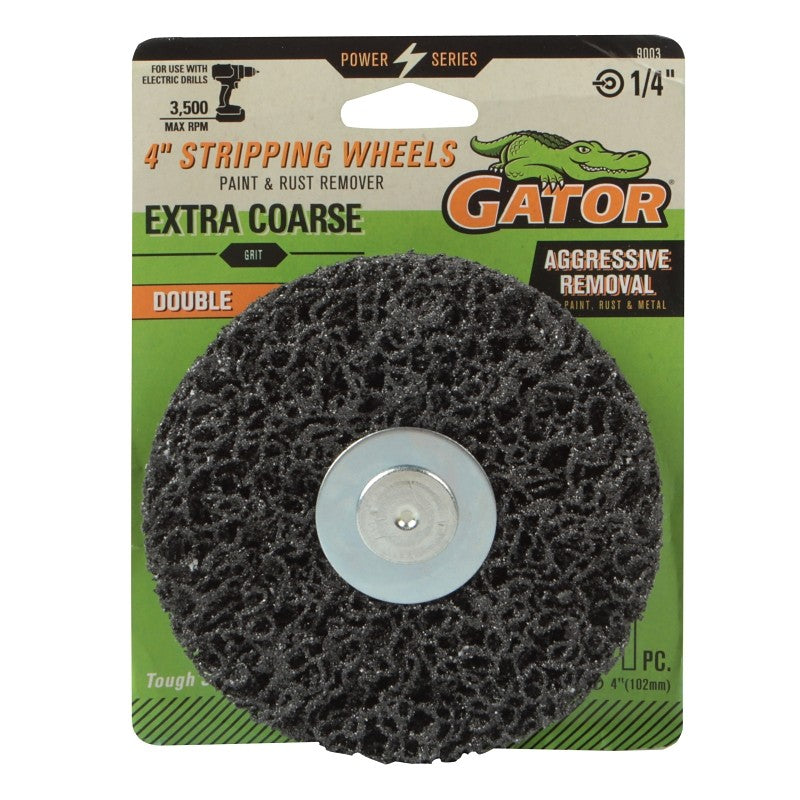 Gator 9003 Stripping Double Wheel, 4 in Dia, 1/4 in Arbor, Extra Coarse, Silicon Carbide Abrasive