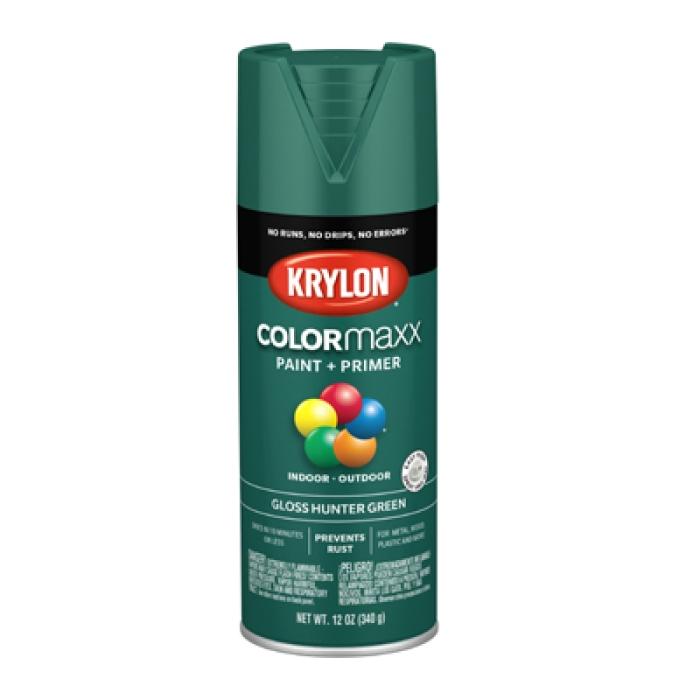 Krylon K05523007 Enamel Spray Paint, 12 oz Can, 25 sq-ft Coverage Area, Solvent Base, Gloss, Hunter Green