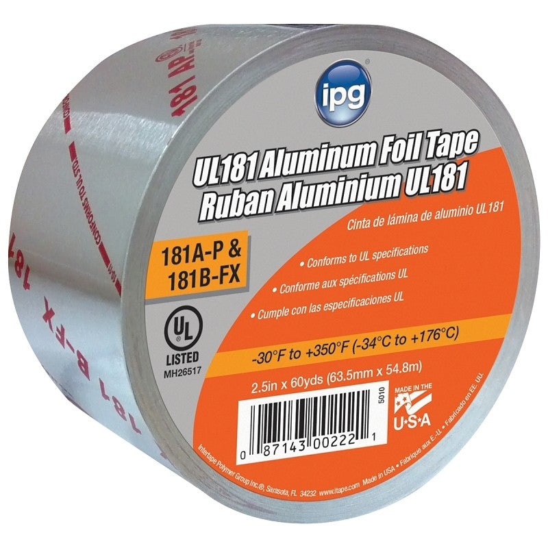 IPG 5010-B Foil Tape with Liner, 60 yd L, 2-1/2 in W, Aluminum Backing