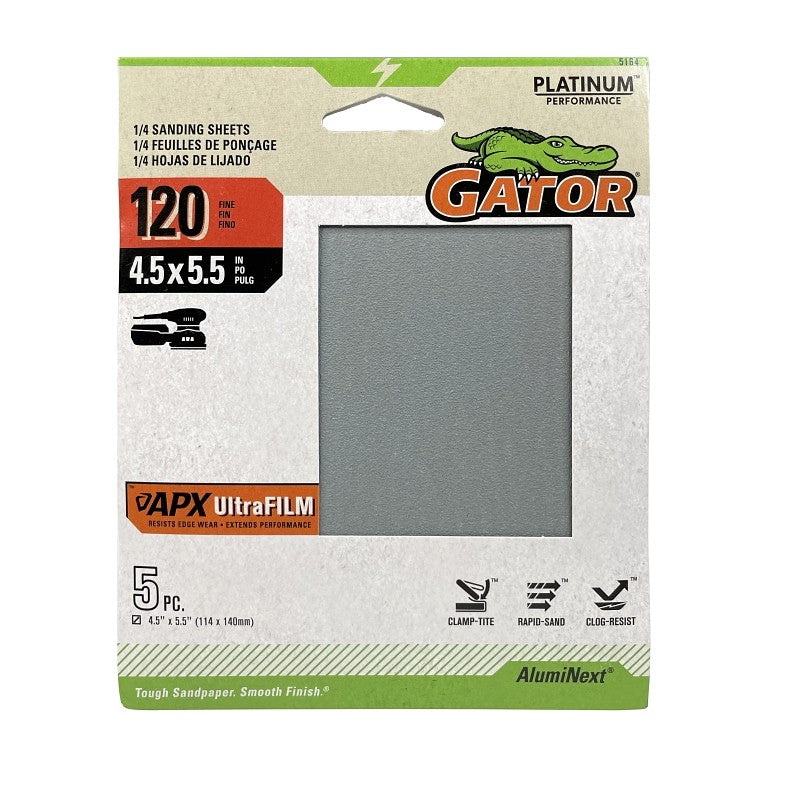 Gator 5164 Sand Paper, 4-1/2 in W, 5-1/2 in L, 120 Grit