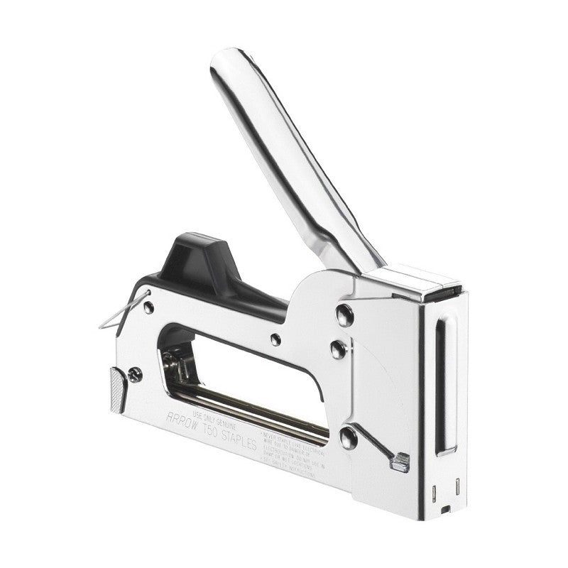 Arrow T55C Staple Gun Tacker, 1/4 to 9/16 in L Leg, Steel Staple, Silver