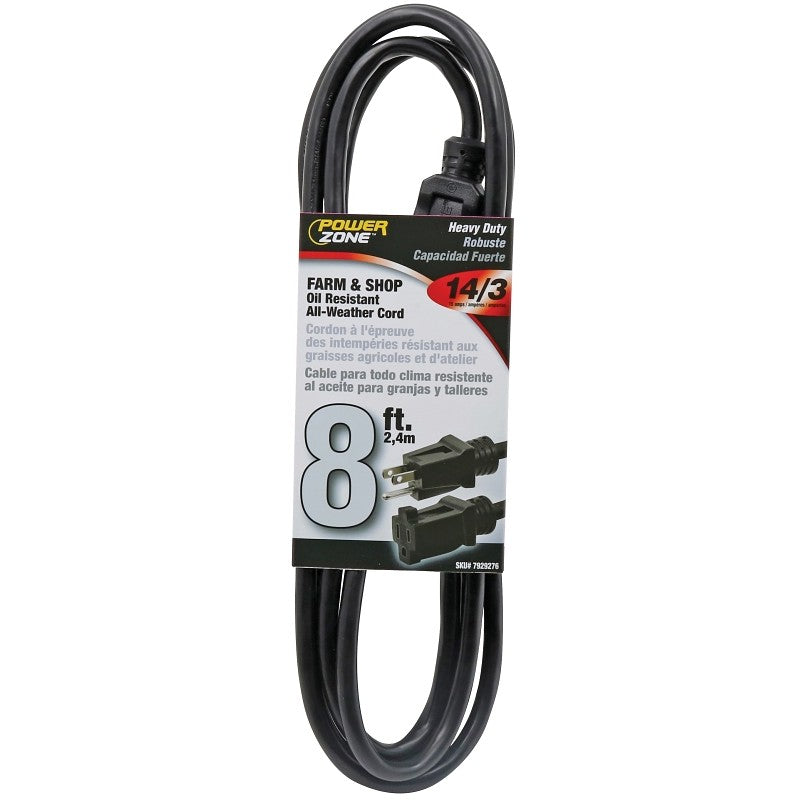 PowerZone OR532708 Extension Cord, 8 ft L, Black