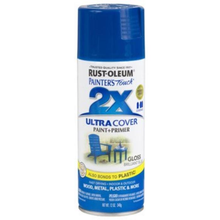 Rust-Oleum Painter's Touch 2X Ultra Cover 334027 Spray Paint, Gloss, Brilliant Blue, 12 oz, Aerosol Can
