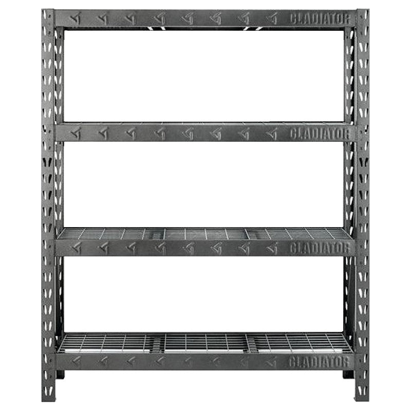 Gladiator GARS604TEG Rack Shelf, 7200 lb, 4-Shelf, 60 in OAW, 18 in OAD, 72 in OAH, Hammered Granite
