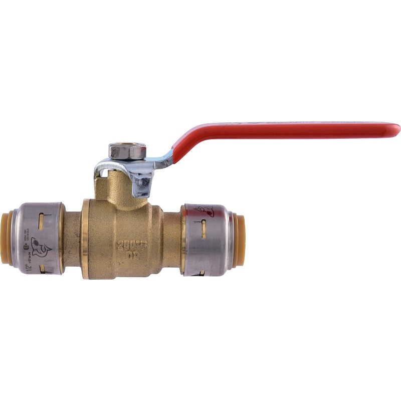 SharkBite UR22222 Ball Valve, 1/2 in Connection, Push-Fit, 250 psi Pressure, Brass Body