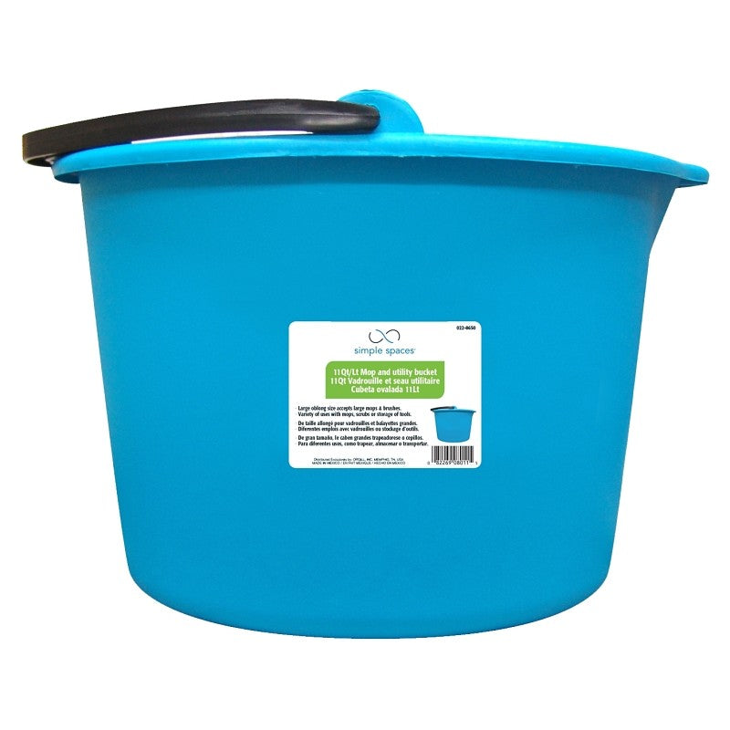 Simple Spaces 8011 Mop Bucket, 11 qt Capacity, Oblong, Recycle Polypropylene Bucket/Pail, Aqua