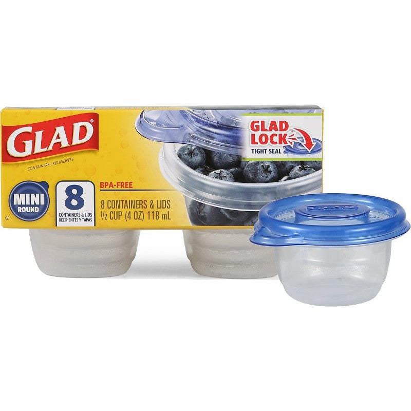 Glad BBG11038 Container, 4 oz, Plastic, Clear, 3.4 in Dia, 3 in H (Pack of 12)