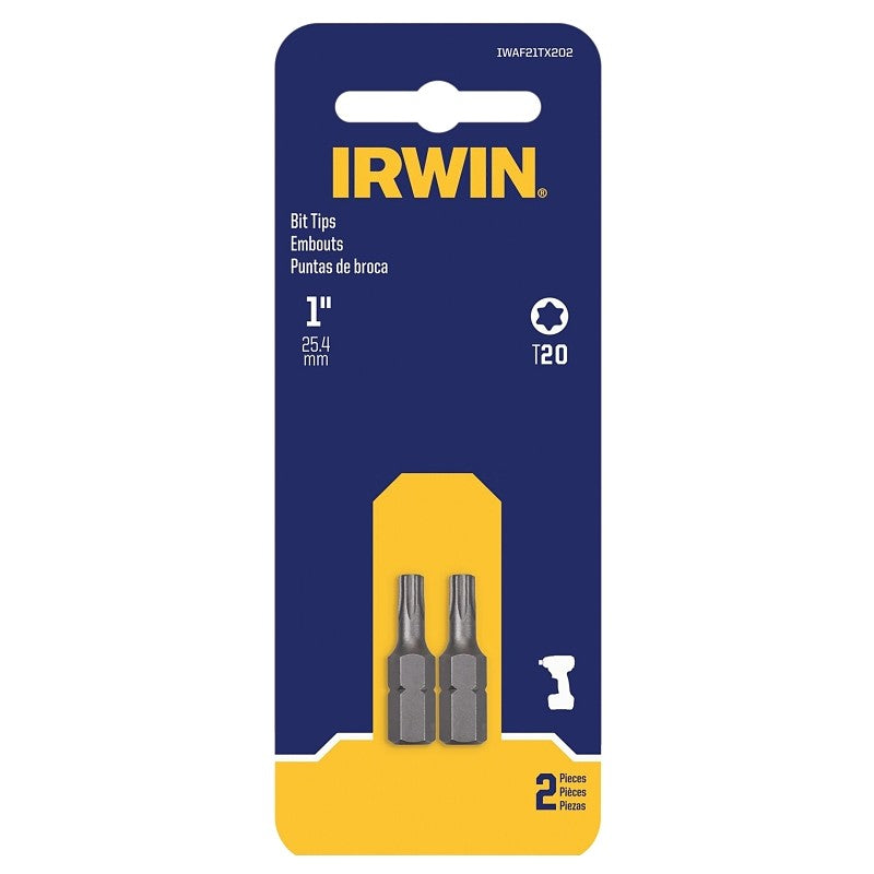 Irwin IWAF21TX202 Insert Bit, T20 Drive, Torx Drive, 1/4 in Shank, Hex Shank, 1 in L, Steel