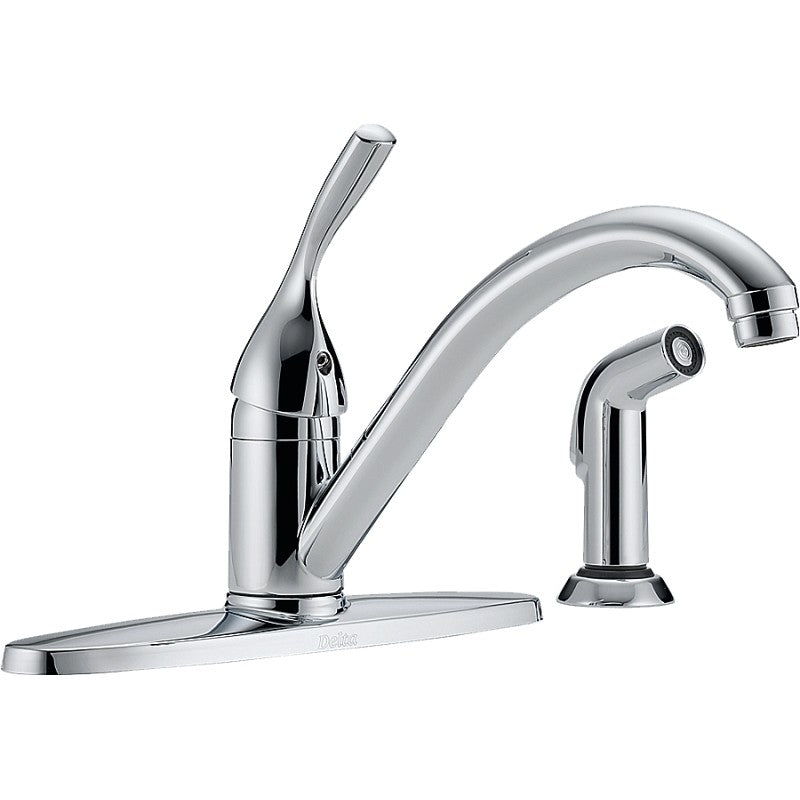Delta 400-DST Kitchen Faucet with Side Sprayer, 1.8 gpm, 1-Handle, Brass, Chrome Plated, Deck, Lever Handle
