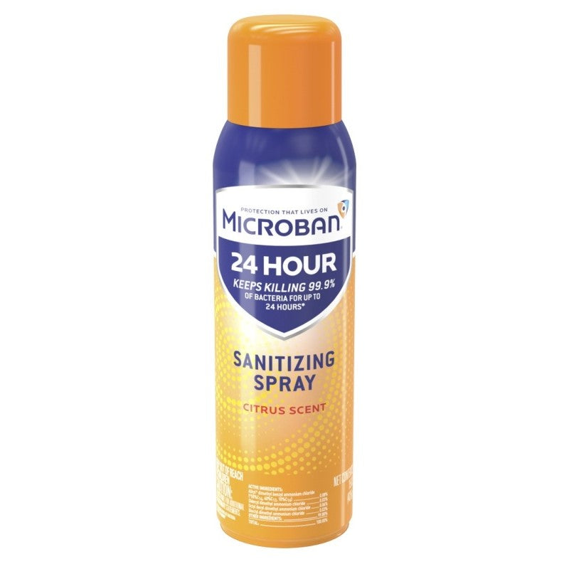 Microban 48626 Disinfectant Sanitizing Spray, 15 fl-oz, Aerosol, Citrus, Clear (POS)