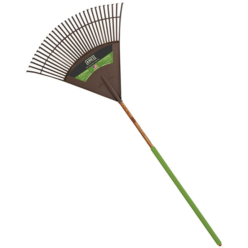 Ames 2915712 Leaf Rake, Poly Tine, 30-Tine, Wood Handle, 48 in L Handle