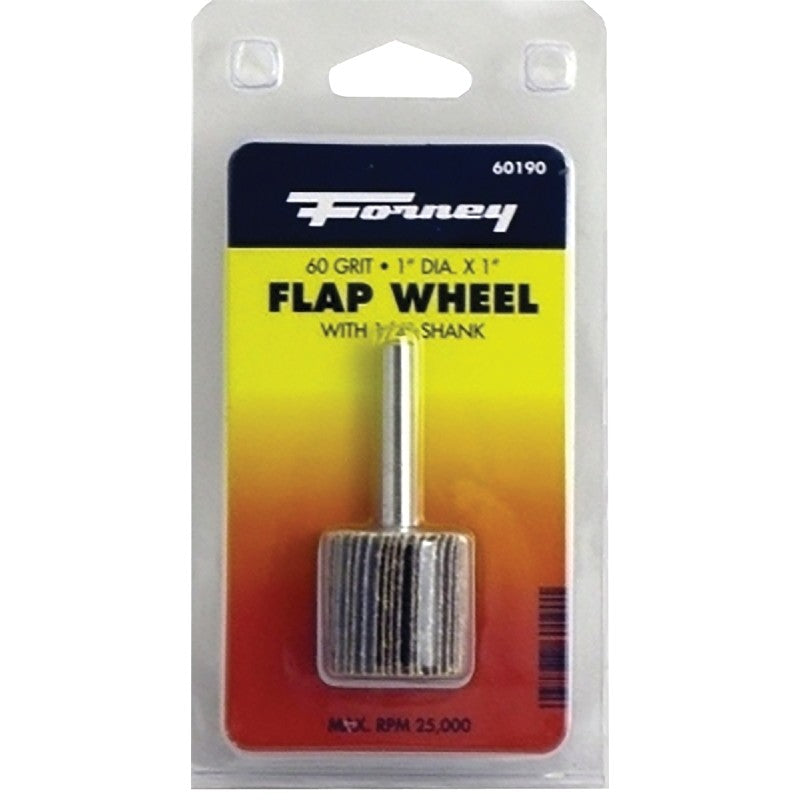 Forney 60190 Flap Wheel, Applicable Materials: Metal, Wood, 1 in Dia, 1 in Thick, 1/4 in Arbor, 60 Grit
