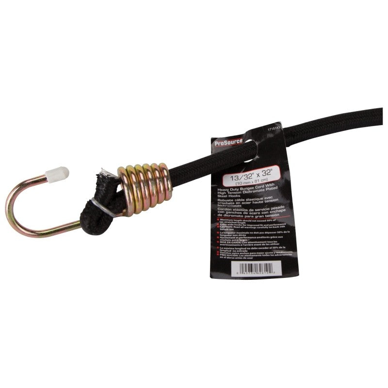 ProSource FH64083-1 Stretch Cord, 10 mm Dia, 32 in L, Polypropylene, Black, Hook End (Pack of 6)