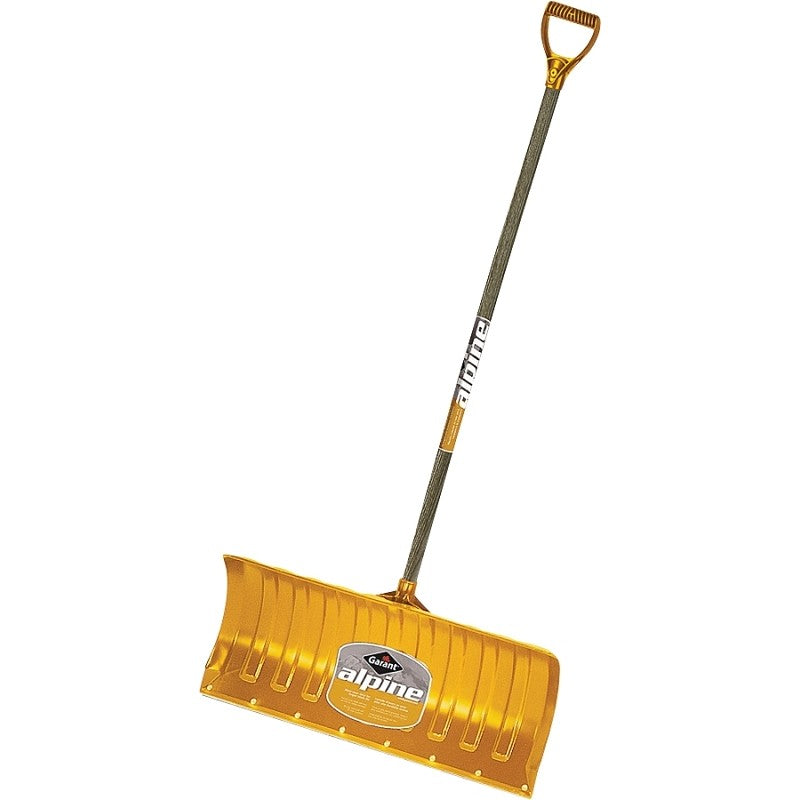 Garant APP26KDRU Snow Pusher, 26 in W Blade, Poly Blade, Wood Handle, D-Shaped Handle, 46-1/4 in L Handle, Yellow