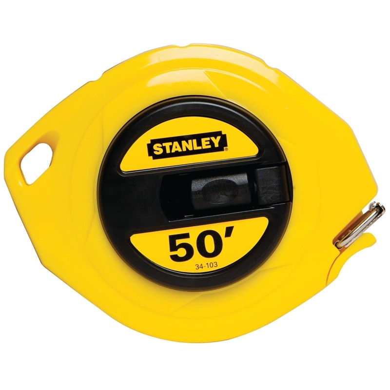 STANLEY 34-103 Measuring Tape, 50 ft L Blade, 3/8 in W Blade, Steel Blade, ABS Case, Yellow Case