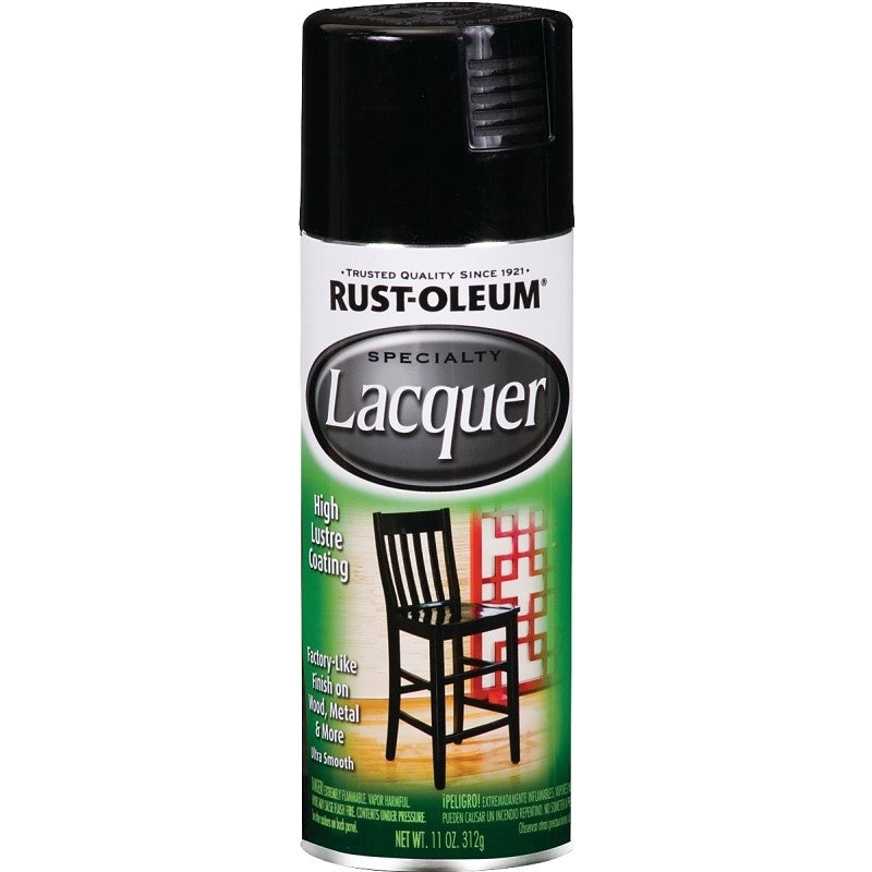 Rust-Oleum SPECIALTY 1905830 Lacquer Spray Paint, Gloss, Liquid, Black, 11 oz, Aerosol Can